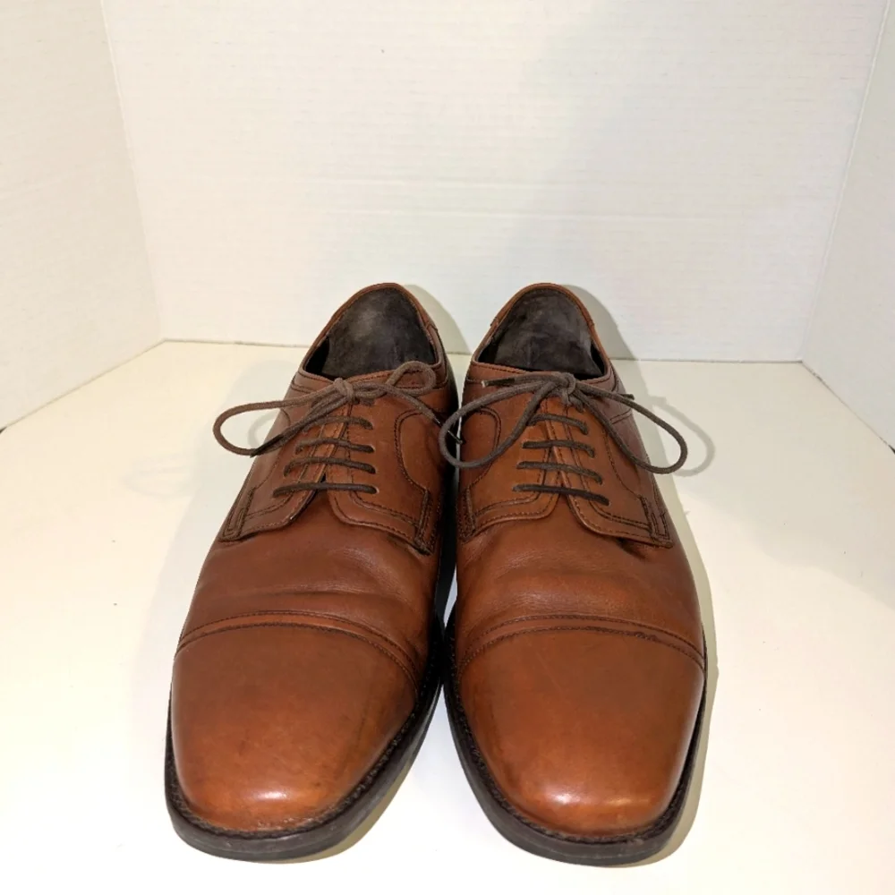 Johnston & Murphy 20-1276 Brown Men’s 10 Wide‎  Sheepskin Leather Captoe Oxfords